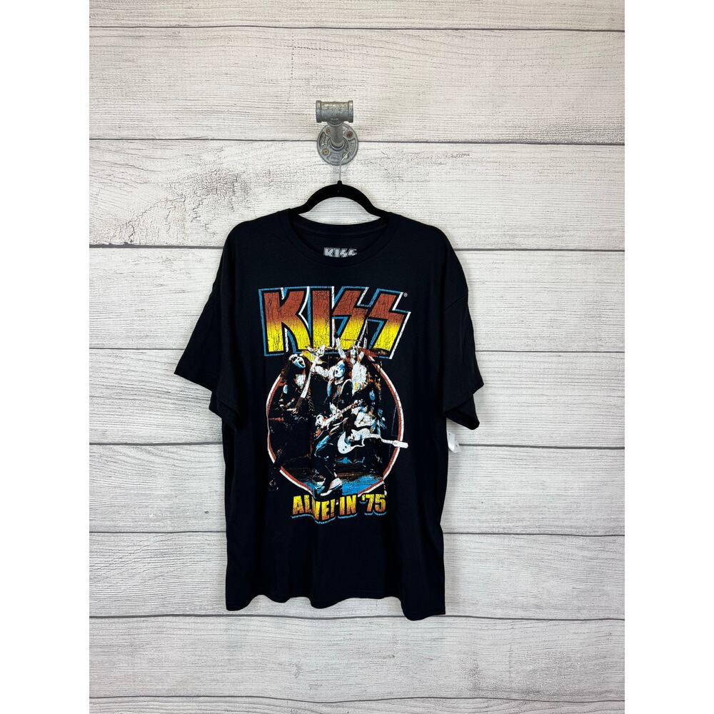 KISS Men's Alive! in '75 Black Graphic Short Sleeve Band Tee Size XL